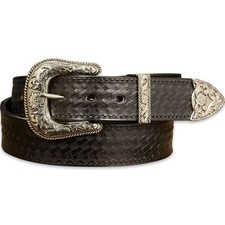 Men's Leather Basket Weave Western Belt, 1.5  Wide, Black, 36  
