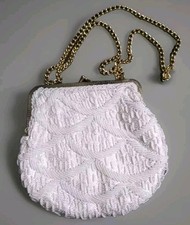 Vintage White Seed Bead Evening Special Occasion Collector Small Purse Hong Kong