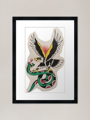 ADLER SCHLANGE TATTOO KLASSISCHES DESIGN D gerahmtes Wandbild Poster Leinwanddruck Bild