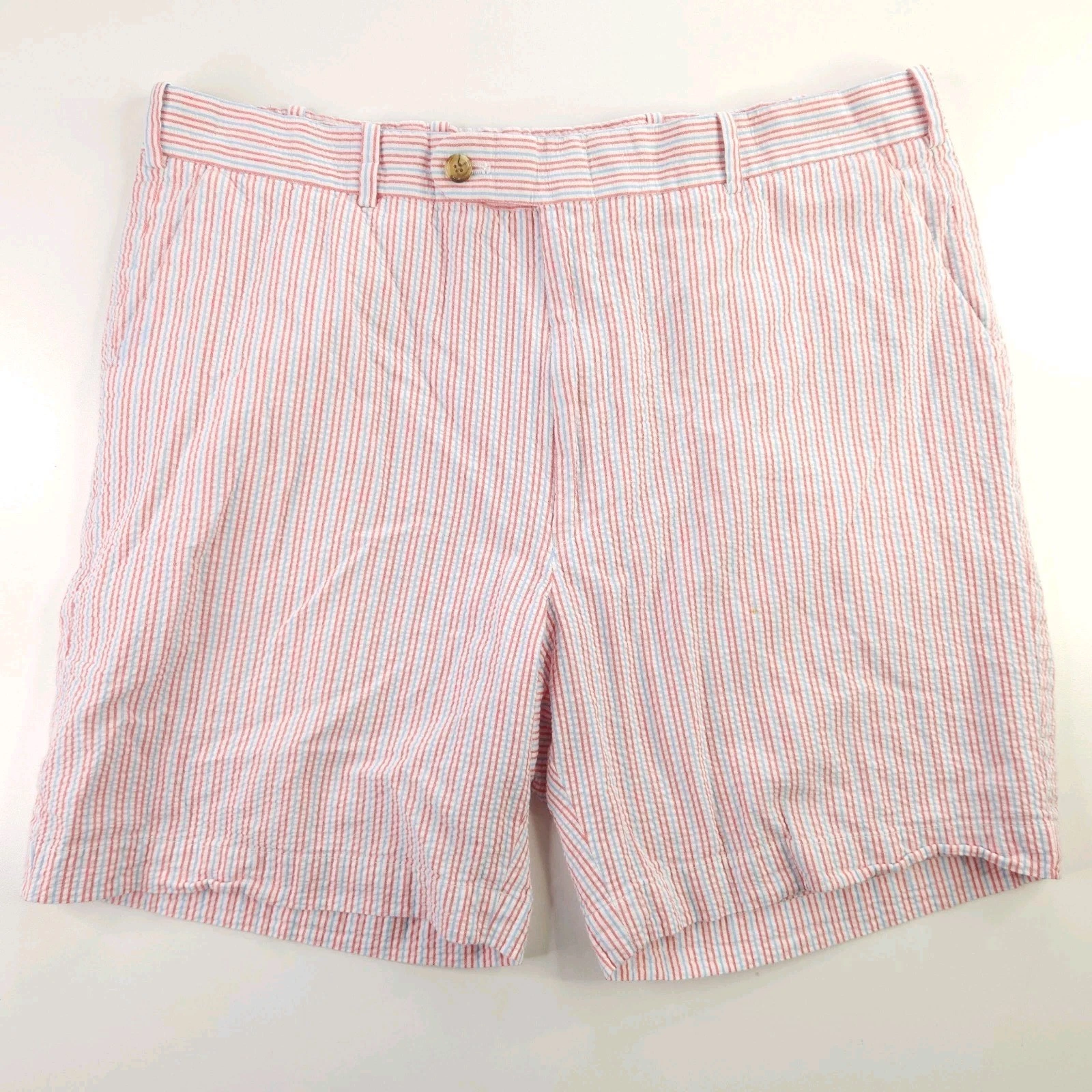 Peter Millar Crown 7" Pure Cotton Seersucker Shorts Blue Red Stripe Men's 36