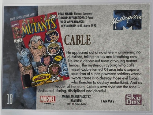 Marvel Masterpieces 92' Platinum - Cable - Canvas - 18 - Picture 2 of 2