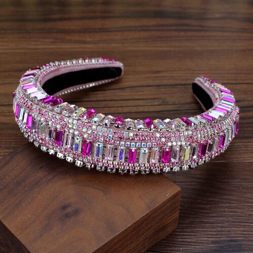 Pink Crystal Princess Padded Headbands Rhinestone Hairbands Hair Jewelry Girls - Imagen 7 de 25