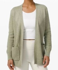 Lululemon Cardigan Sweater Size 6 Wool Blend Ribbed Knit Pockets Heather Green