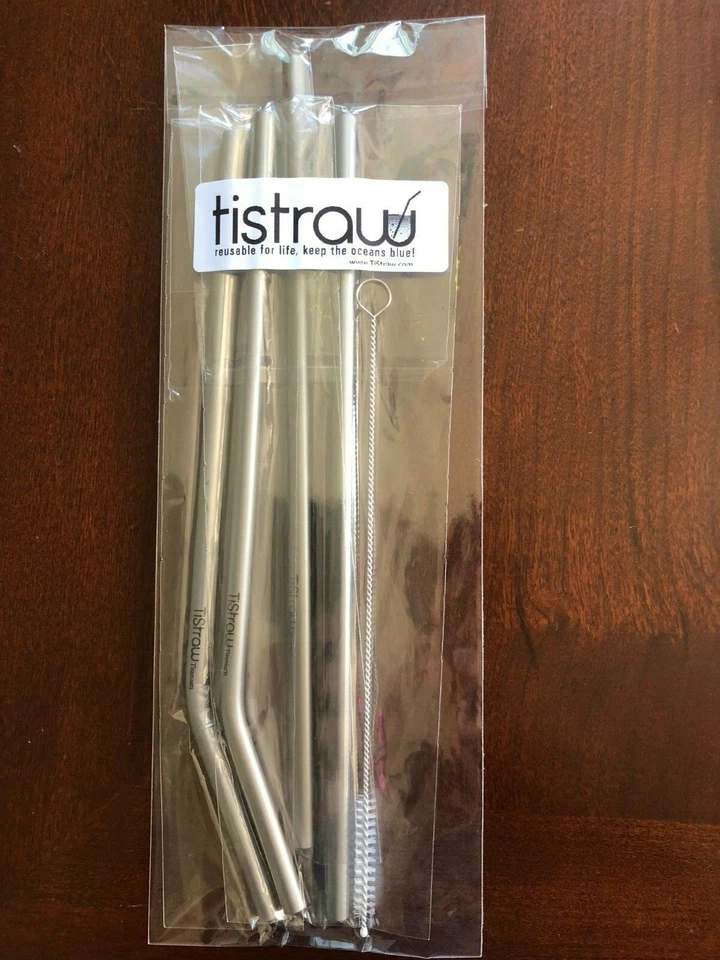 Reusable Titanium Straws 4pack with 2 straight, 2 bent and long brush included   - Image 4 of 4