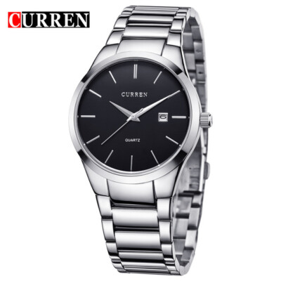 CURREN Men Quartz Watchf Full Steel for Male Business Calendar Analog Wristwatch