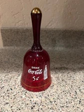 Glass Bell Drink Coca-Cola 5 cents Vintage Glass with gold Trim 6" high