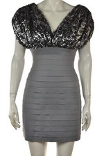 Sherri Hill Womens Dress Size 4 Gray Sequined Sheath Bodycon Short Cap Sleeve
