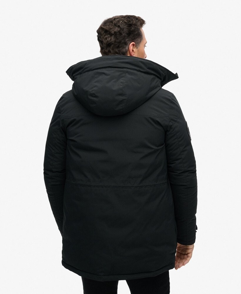 Superdry Mens City Padded Hooded Parka Jacket, Longline Black grey