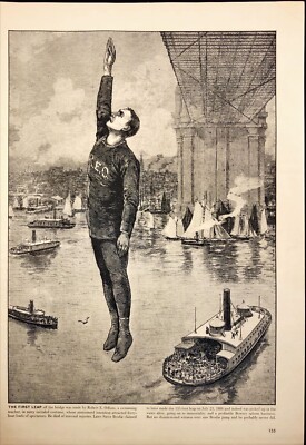 1954 Robert Odlum First Leap Off Bridge Brooklyn Bridge (1886) Magazine Print