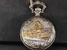 Silver And Gold Tone Locomotive Train Pocket Watch Watch-it Quartz