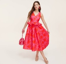 NWT~ Kate Spade sz 14 Womens Classic Rose Peplum Midi Dress Red Pink V-neck #28