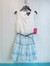By By Girls Belted Sleeveless Fit Flare Pull On Dress Blue/White XXS 4 /5