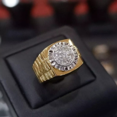 0.50Ct Real Moissanite Cluster Design Men's Ring 14K Two-Tone Gold Plated