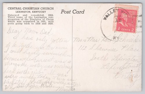 Central Christian Church Lexington Kentucky postal cromada vista a la calle - Imagen 2 de 2