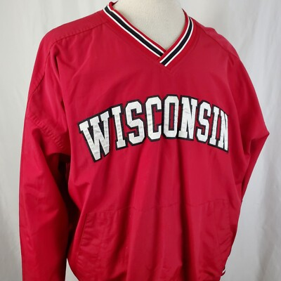#ad Wisconsin Badgers Pullover Windbreaker Jacket Mens XL Nylon Sewn Lettering Bucky $24.90