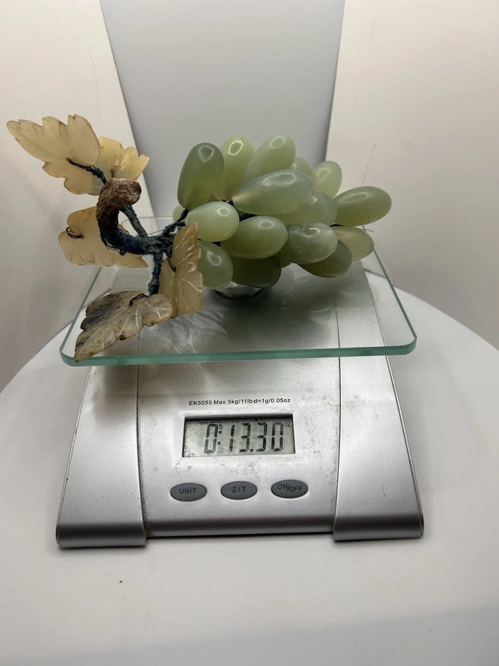 De colección gema de jade piedra dura racimo de rama de vid de uva y 5 hojas talladas LEER DESC Foto 2 de 4