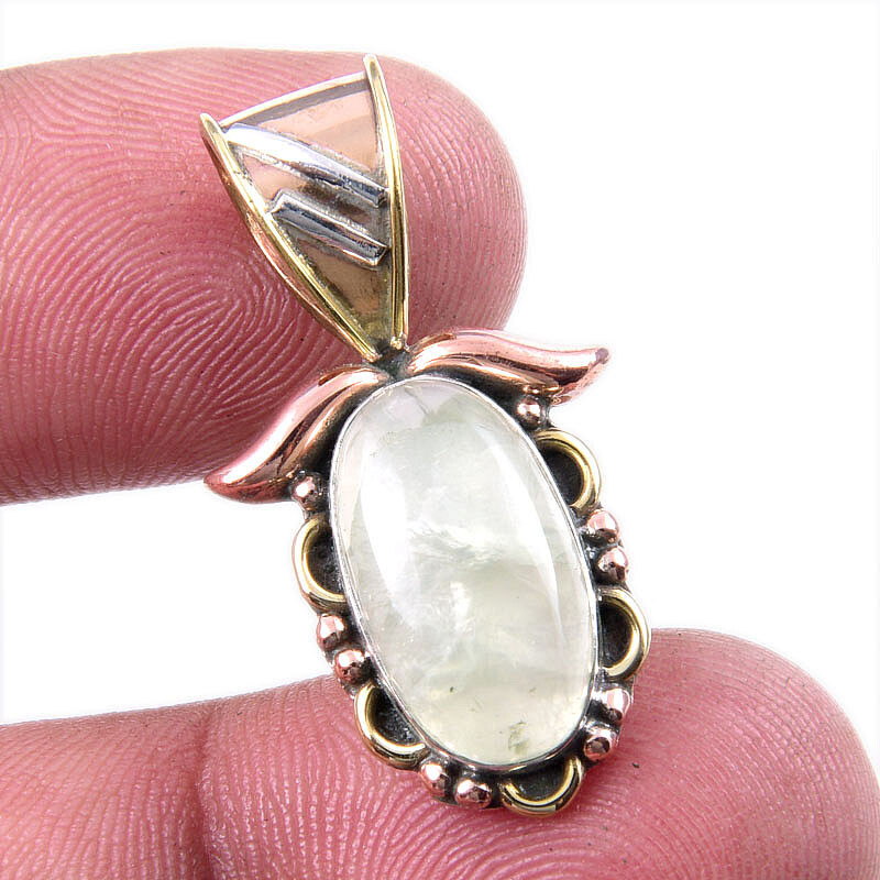 Natural Aquamarine Gemstone 925 Sterling Silver Two-Tone Pendant 1.25 Inch