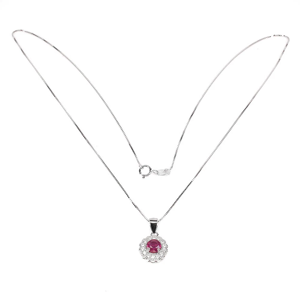 925 Sterling Silver Round Ruby 5mm Simulated Cz Necklace 18 Inches - Image 3 of 4