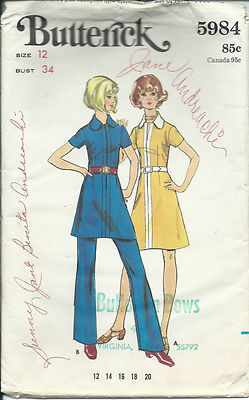 B 5984 sewing pattern 70's A-line DRESS in 2 lengths chic Straight PANTS  size 12 | eBay