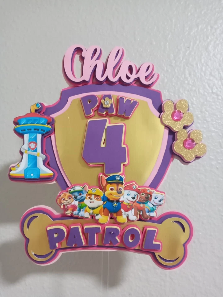 Bolo de aniversário holográfico e personalizado para cachorrinhos rosa topper pata para filhotes - Imagem 4 de 4