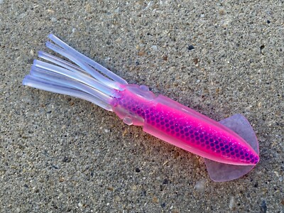 LOT OF 10 3D SQUIRT SQUID FISHING LURE 9'' TUNA MARLIN MAHI MAHI - PINK DOTS
