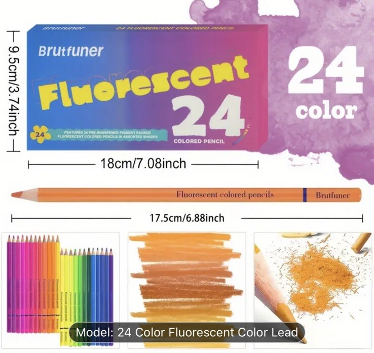 24 Brutfuner fluorescent pencils NEW Shipping Included