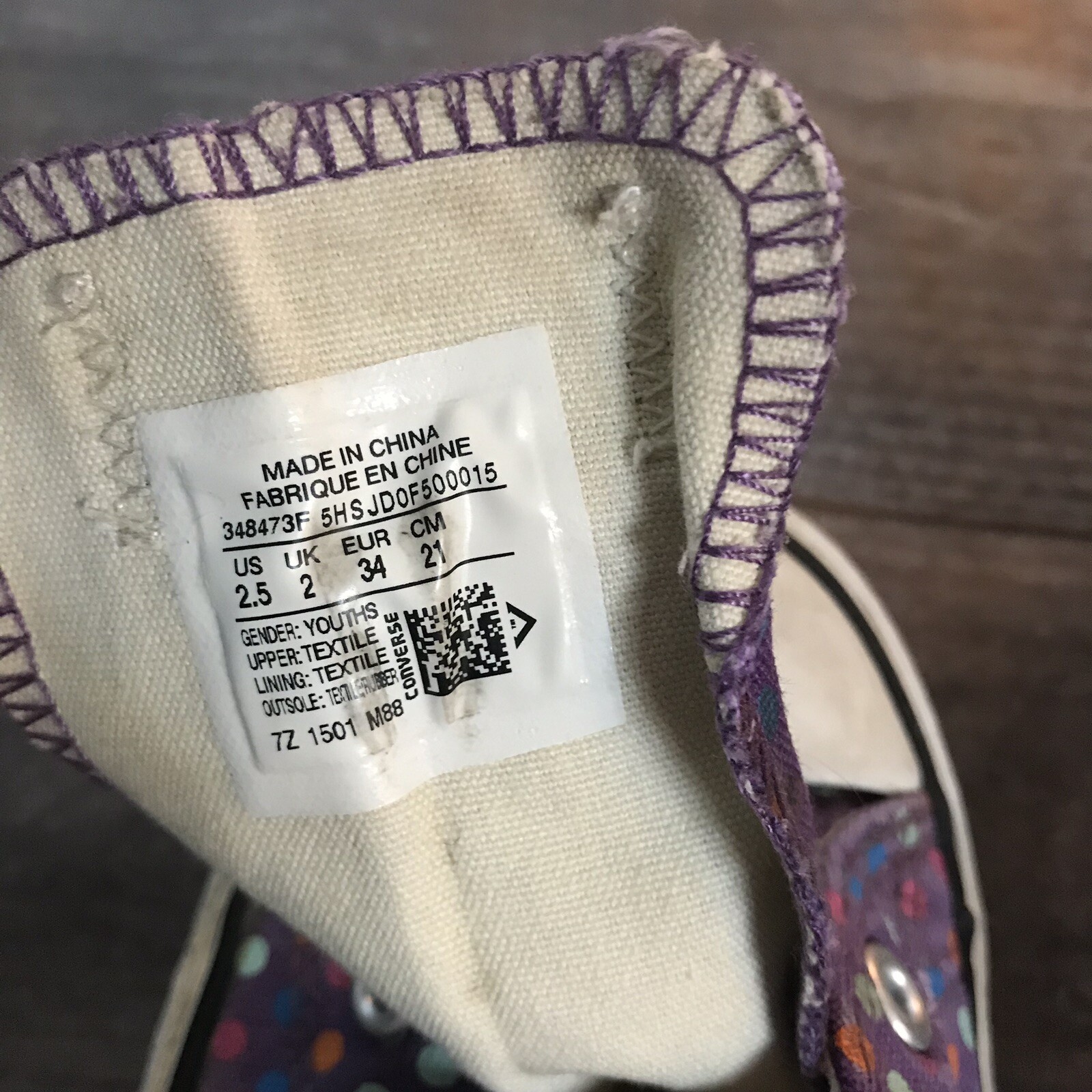 Girl's Converse Purple Polka Dot Sneakers 2.5Y NEEDS LACES thumbnail 7