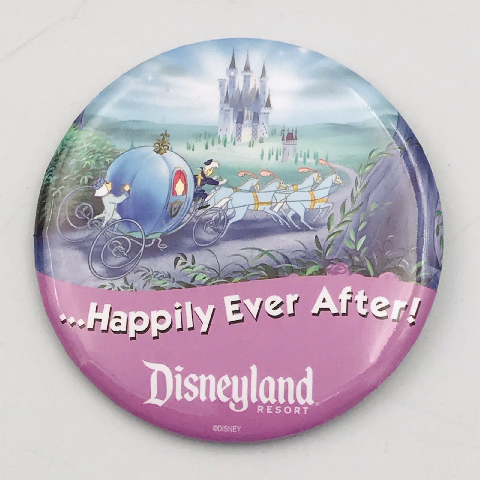 Disneyland Happily Ever After Souvenir Button Pin Happy Anniversary Cinderella 