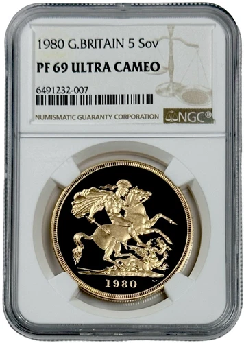 1980 Great Britain 5 Pound Sovereign 1.177oz Proof Gold Coin NGC PF 69 UC