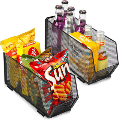 2 Pack Tall Narrow Pantry Storage Bin Metal Narrow Organizer Bins Black Pantry O