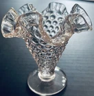 Vtg Fenton Glass Hobnail 4" Lite Pink Ruffled Trumpet Vase BC