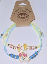 2Pc Adjustable Beaded Rhinestones Enamel Dog Yellow Blue Bracelets Gifts Girls