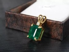 Natural Green Emerald 5Ct Emerald Cut Pendant 14k Yellow Gold Plated Free Chain