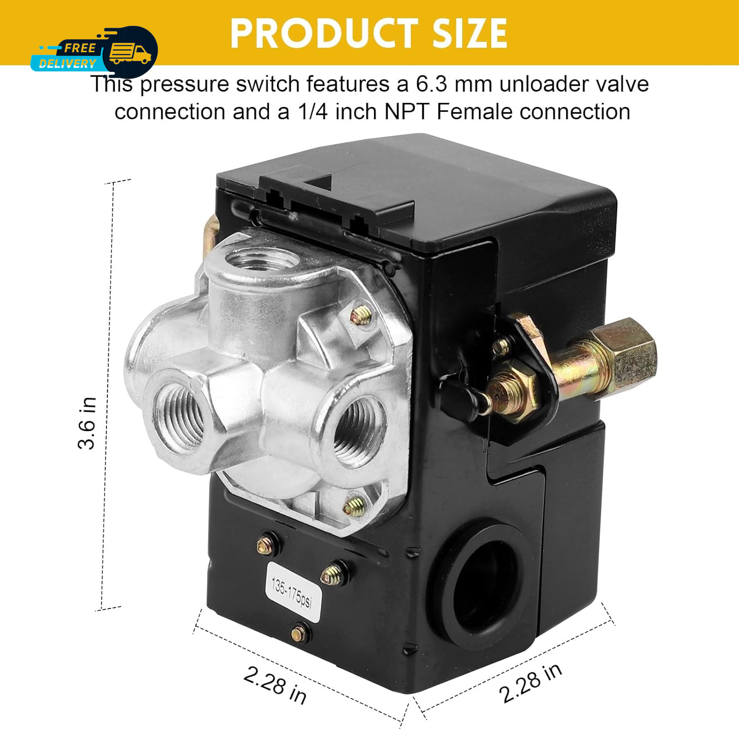 Air Compressor Pressure Switch 135 175 Psi 4 Port 26 Amp 220V with Adjustable