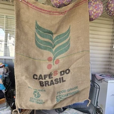 Cafe's Do Brasil Burlap Coffee Bean Bag Sack 38”X27”