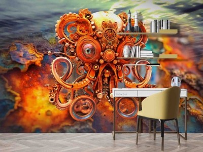 3D Steampunk Mechanical Octopus Self-adhesive Removeable Wallpaper Wall Mural