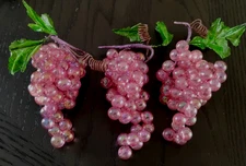 Lot of 3 Pink Lucite Acrylic Vintage Grape Clusters  Approximately 4"
