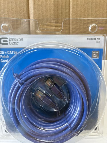 4 of Commercial Electric 25 ft Cat5e Patch Cords Blue New In Box Total Of 100ft - 第 2/5 張圖片