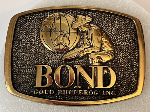 Vintage Bond Gold Bullfrog Inc. Solid Brass Belt Buckle
