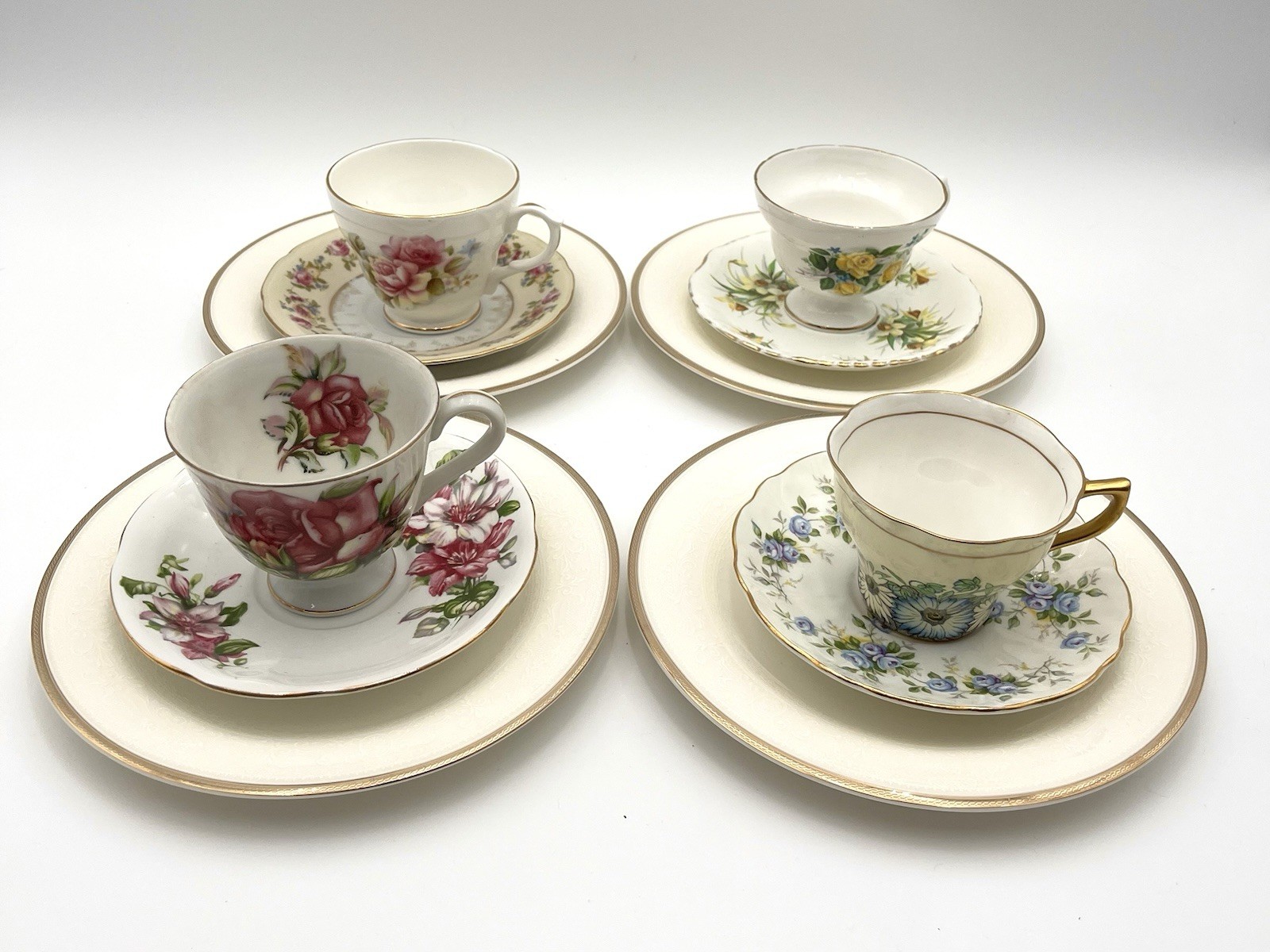 Mismatched Teacup Trios Set of 4 Famous Makers Duchess Rosina Aynsley Porcelain