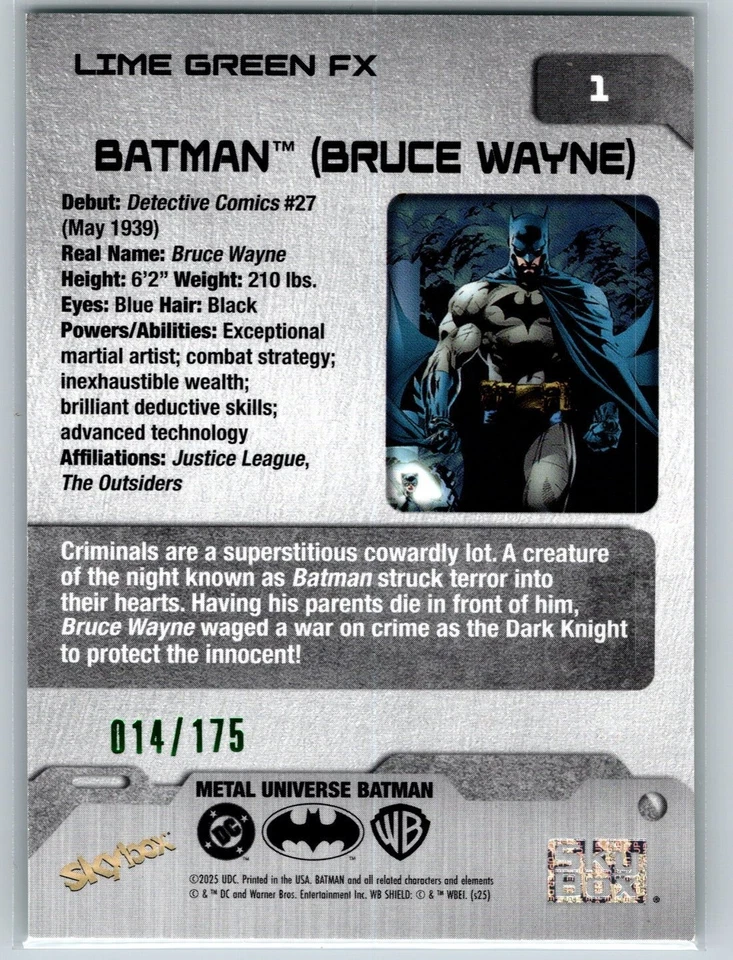 Skybox Metal Universe Batman #138 The Riddler 2025 verde lima FX 102/175 Foto 4 de 4