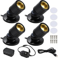 Dimmable Mini LED Spotlight, 4-Pack Warm White 3000K, USB Powered Accent