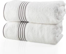 Lavish Home Bath Towels - 2PC 500GSM 100% Cotton Towel Set - White/Gray 