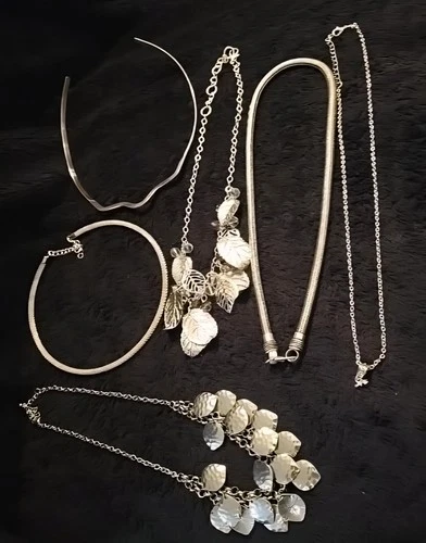 VTG. Costume Necklaces Jewelry Lot Of 6 Silver Tone Rare Find!