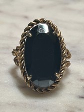 Vintage Black Glass and Braided Brass Ring Size 6.5 and up.
