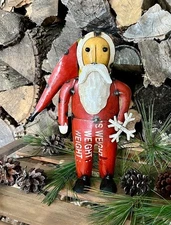 New Primitive Christmas Recycled Metal SNOWFLAKE SANTA FIGURE Standing Statue