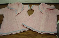 VINTAGE TWIN PINK CHENILLE NEWBORN SIZE ROBES WITH BLUE TRIM-BABY OR DOLL