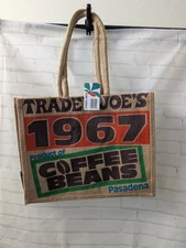 TRADER JOE'S COFFEE BEANS Pasadena Burlap Jute Tote Reusable Shopping Bag New