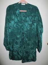 VTG Victoria's Secret Gold Label Womens Sz L Satin Green Floral Nightgown Shirt