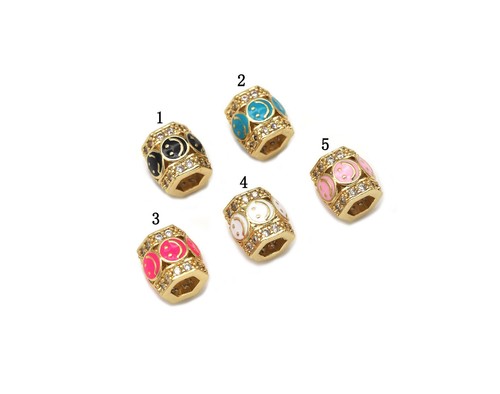 CZ Enamel Smiley Face On Tube Spacer Beads, Sku#LD277 - Picture 1 of 5